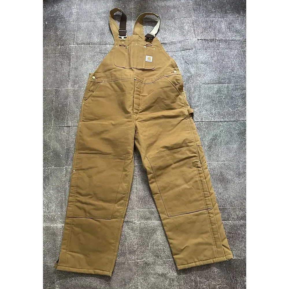 Men's Vintage Y2K Carhartt USA Double Front Knee Quilt Lined Overalls Sz 44 X 30 - Picture 1 of 7